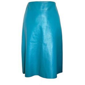 Vintage 90s Paige Novick Ultra Soft Leather Turquoise Knee Length Skirt, Size 0